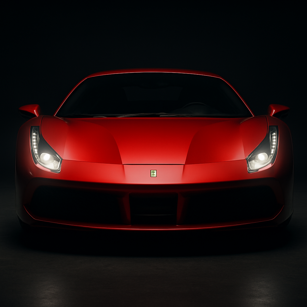 Glossy red Ferrari sports car facing forward